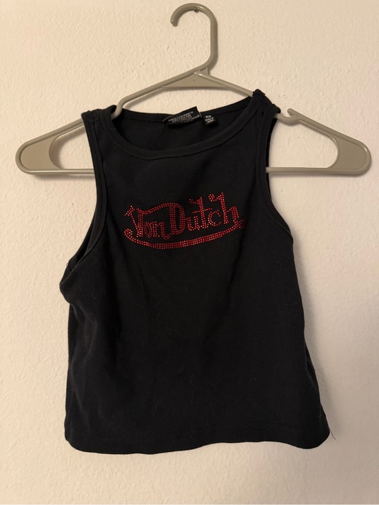 Von Dutch Tops - Von Dutch Black Tank Top with Red Rhinestone Logo